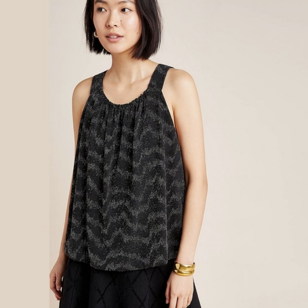 Anthropologie NWT Carly Shimmer Top-Sleeveless Tank Black Sparkle  Small